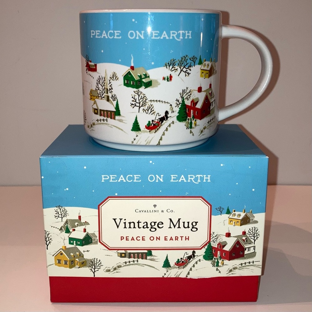 NIB Cavallini & Co Whimsical Blue and White Christmas Winter Retro Vintage Mug - Picture 13 of 15